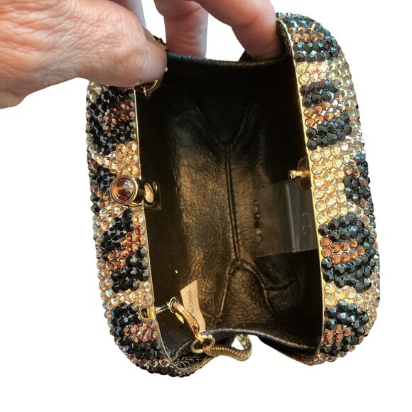 Mini Crystallized Embellished Evening Shoulder Bag Clutch Purse Leopard Gold - Picture 5 of 16